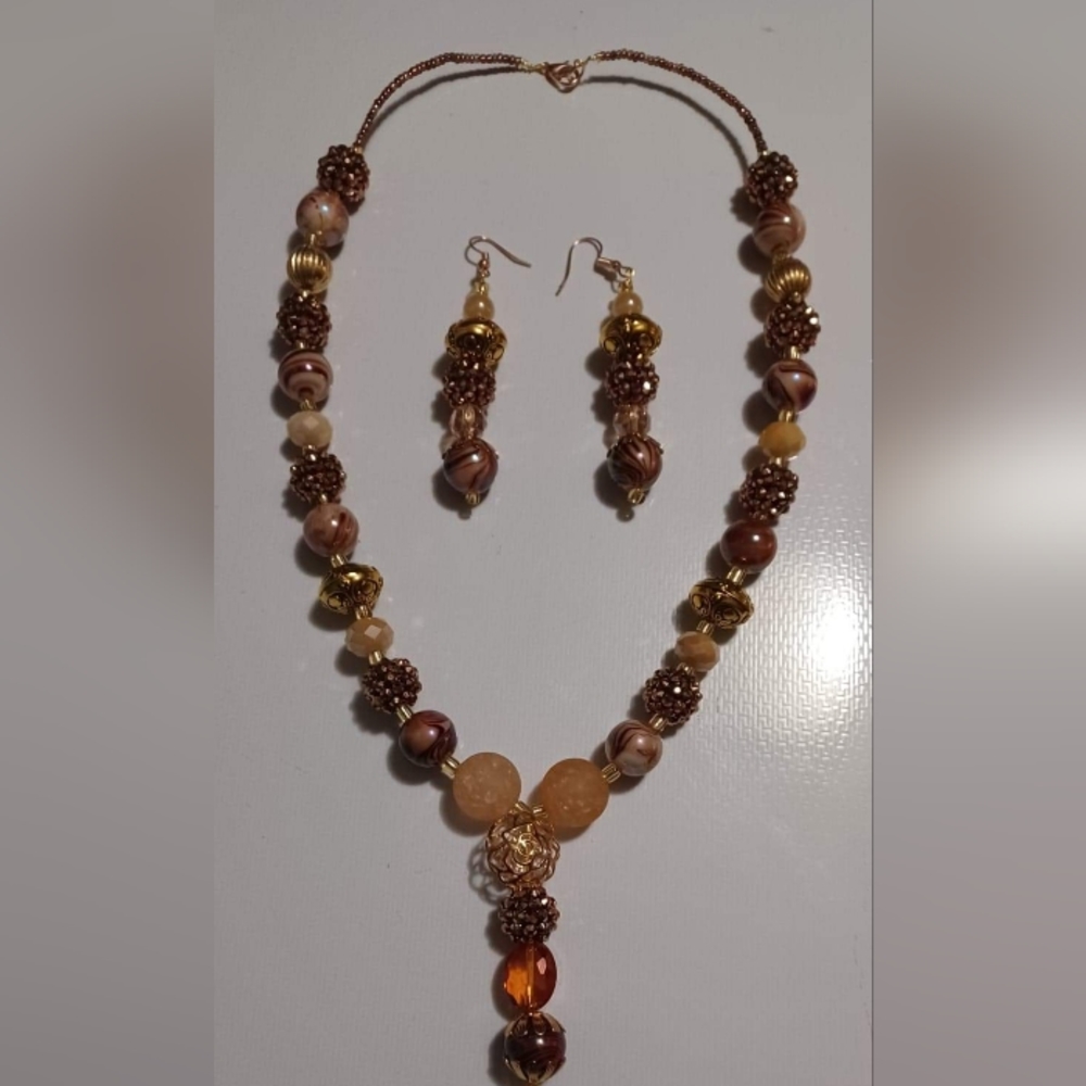 COPY - Hand made beaded necklace and earrings set.
